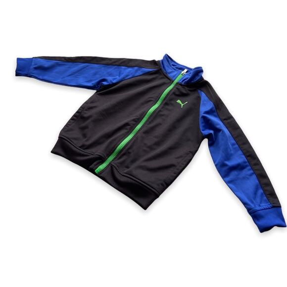 Puma Boys Jacket Size 4 Black Blue Green Zip Front Track Style NEW - Picture 5 of 8